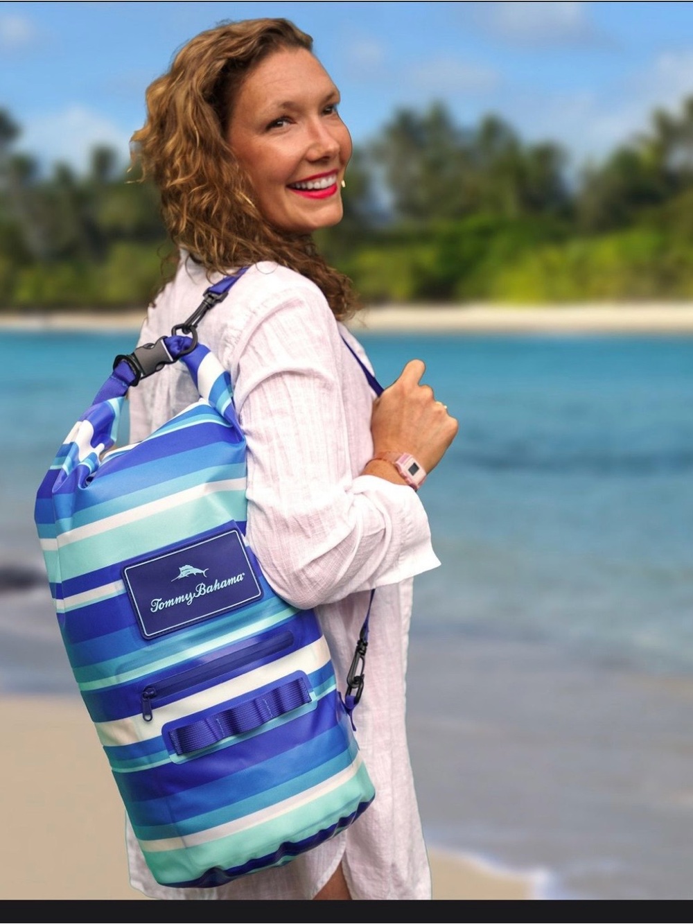 Tommy Bahama Blue Striped Roll-Top Dry Waterproof Sport  Bag